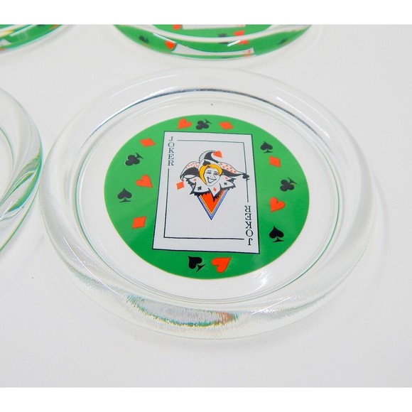 Playing Card Glass Coasters Suits Luminarc France Joker King Queen Ace Set of 4 - Picture 6 of 9